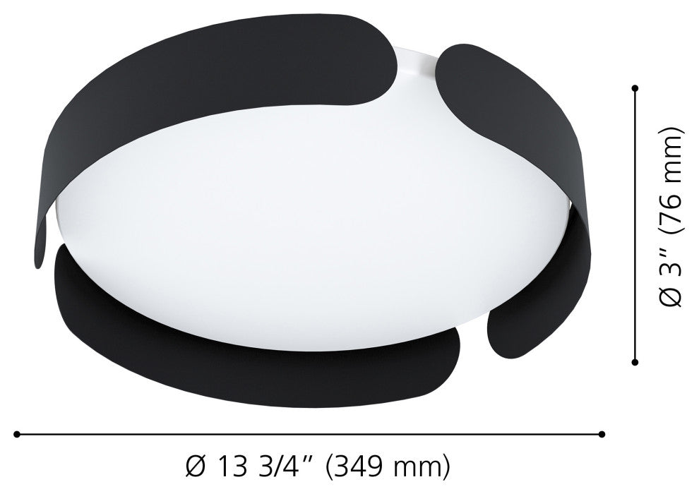 Valcasotto, 1 Light Ceiling Light, Black, White Acrylic Shade, Integrated LED