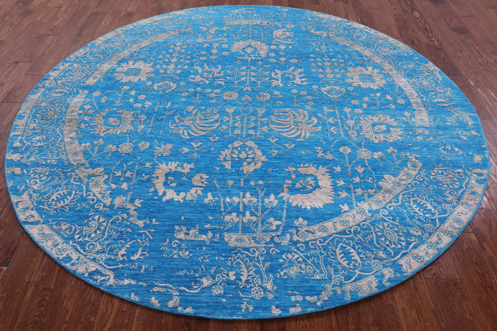 8' Round Wool & Silk Persian Hand-Knotted Rug - Q15564
