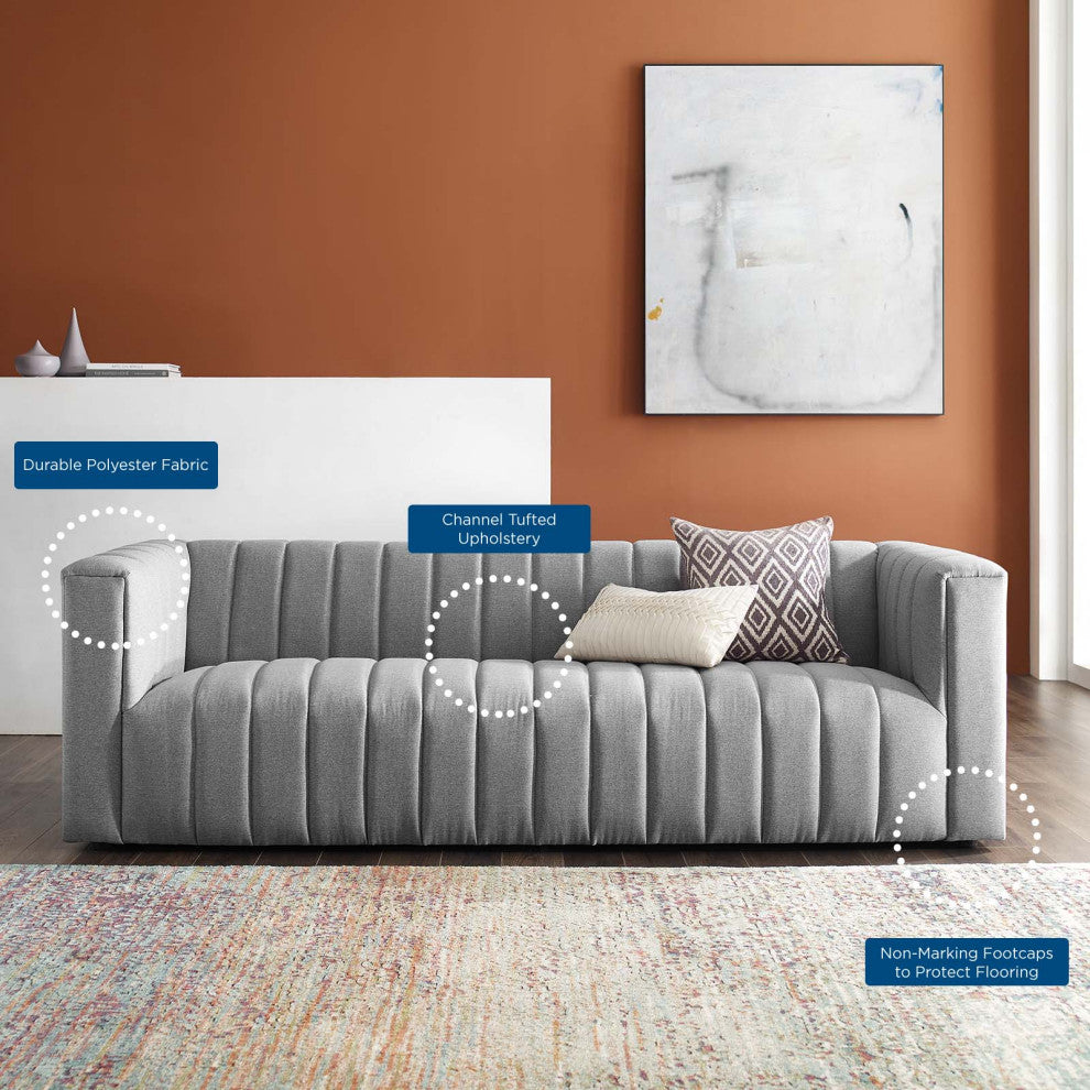 Tufted Sofa, Fabric, Gray, Modern, Living Lounge Hotel Lobby Hospitality