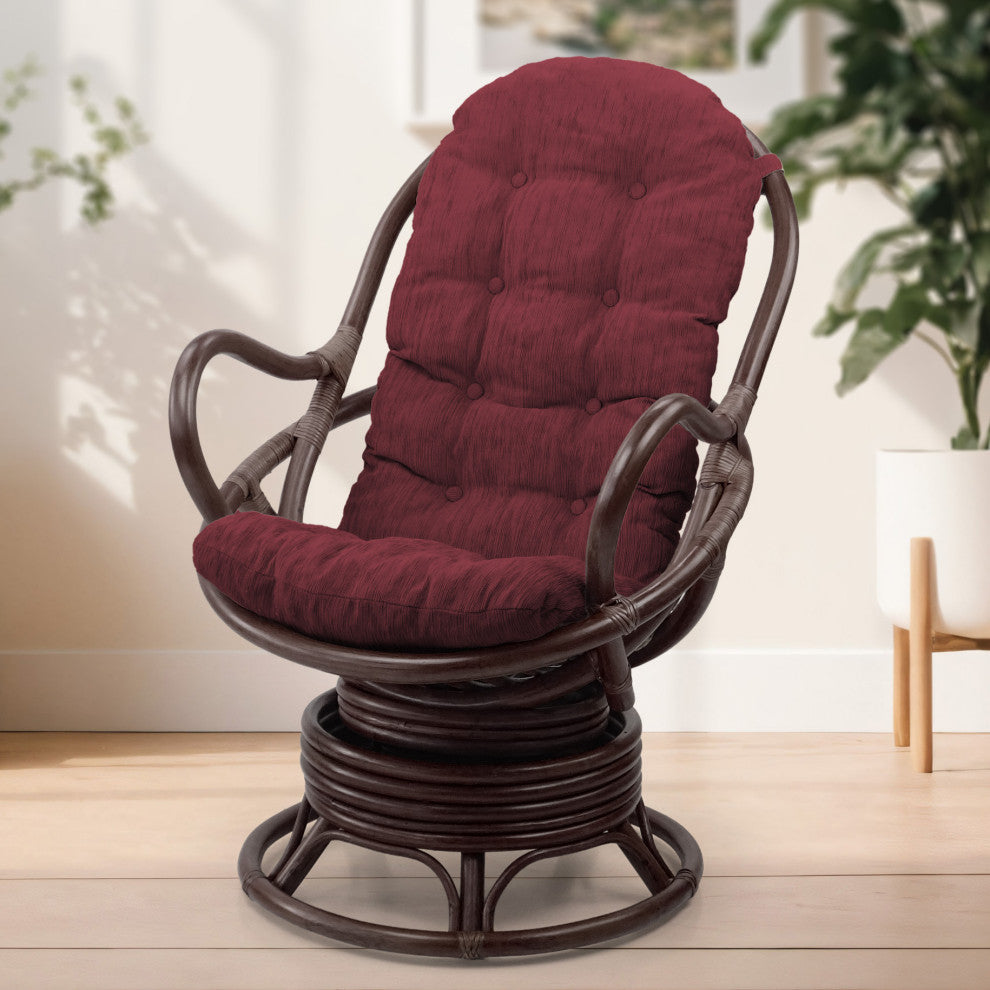 Java Lounge Swivel Rocking Chair Rattan Wicker, Dark Brown, Dark Brown Cushion