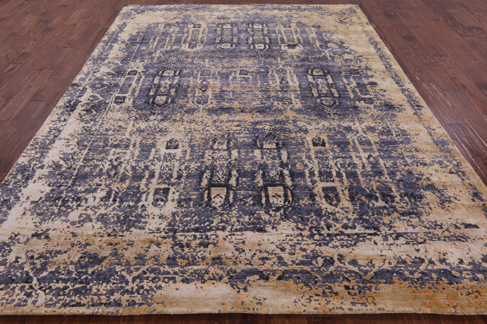 8' 0" X 10' 3" Wool and Silk Modern Hand Knotted Rug Q7121