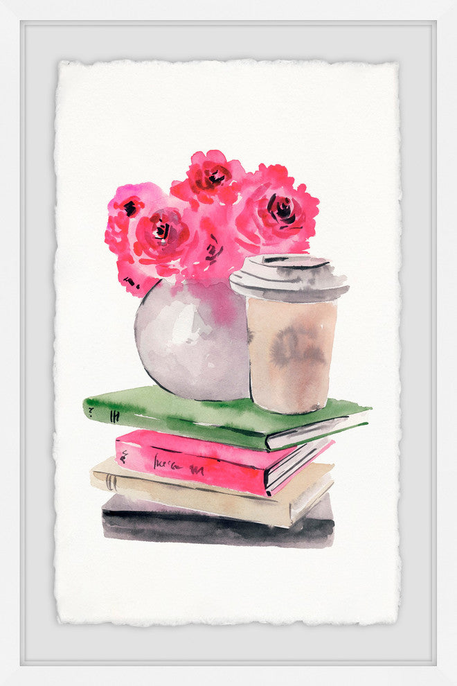 "Book and Coffee Corner" Framed Painting Print, 8"x12"