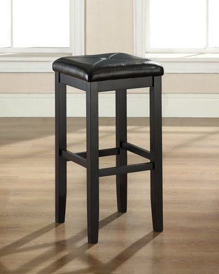 Upholstered Square Seat Barstool, Black, 29" Seat Height, Set of 2