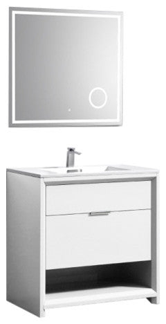 KubeBath Nudo 32'' Floor Mount Modern Bathroom Vanity, Gloss White