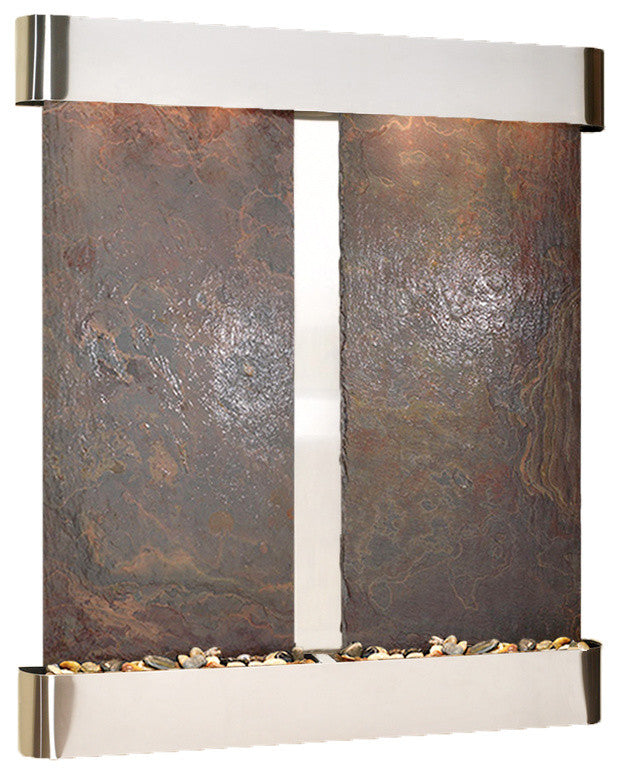 Cottonwood Falls Water Fountain, Multi-Color Slate, Stainless Steel, Round