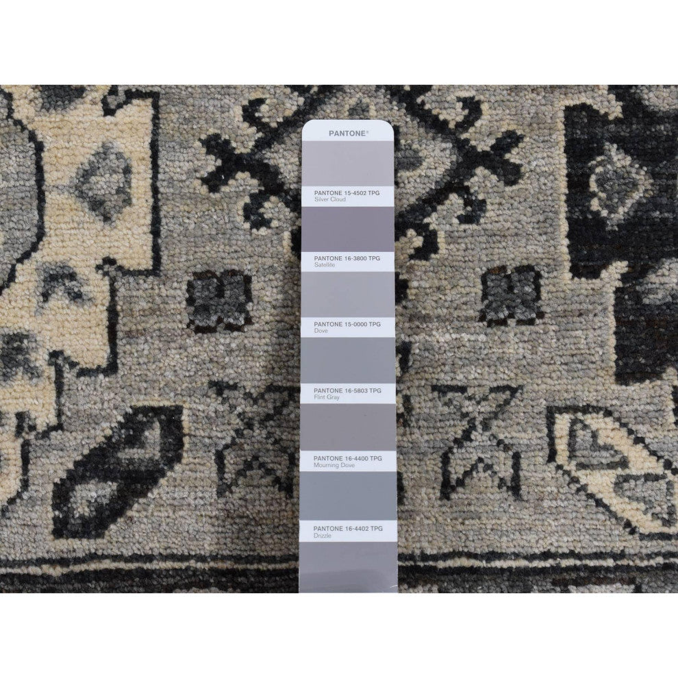 Medium Gray Pure Wool Hand Knotted Peshawar With Karajeh Design Rug 6'2"x9'2"