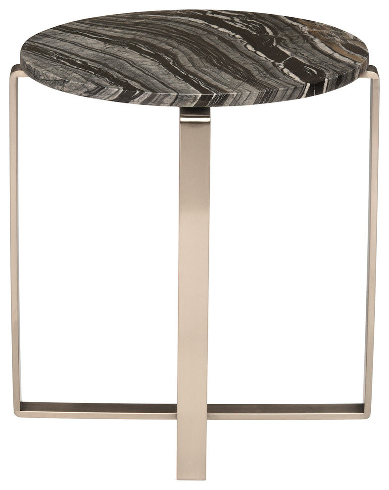 Rosa Side Table, Round Black Marble End Table, Polished Stainless Steel Base