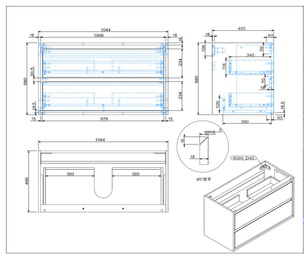 MOM Wall Mounted Vanity, Glossy White, 42", Single Sink, Wall Mount