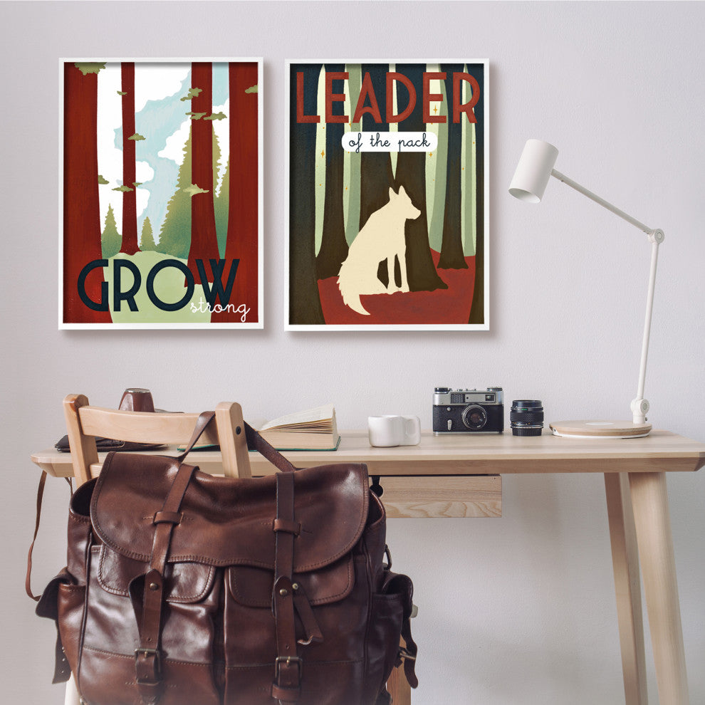 Leader of Pack Growth Motivational Phrase Forest Wolf, 2pc, each 24 x  30