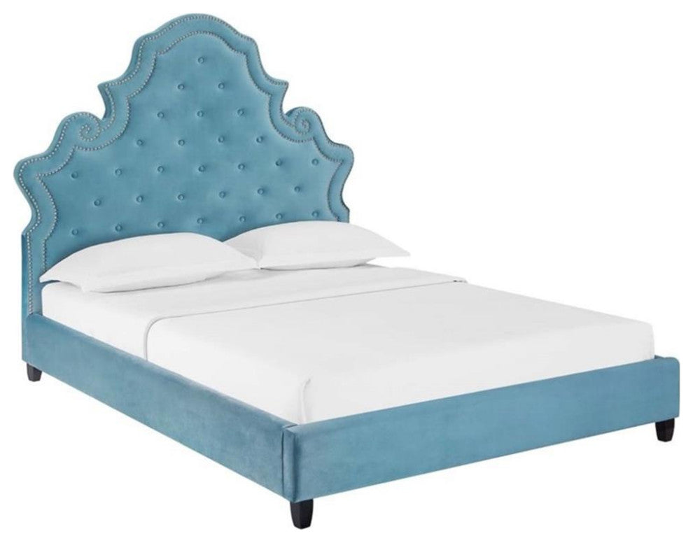 Valentina Queen Tufted Nailhead Performance Velvet Platform Bed