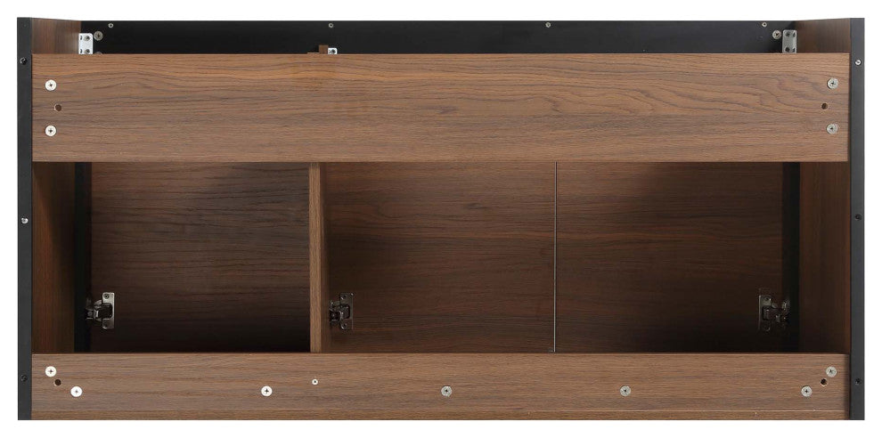 Oakville Wall Mount Bathroom Vanity, Walnut Ebony, 48", Black Hardware