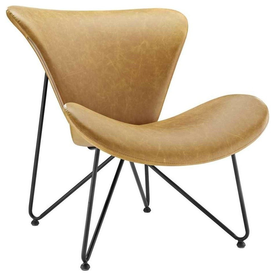 Modern Contemporary Lounge Chair, Tan, Vinyl Leather