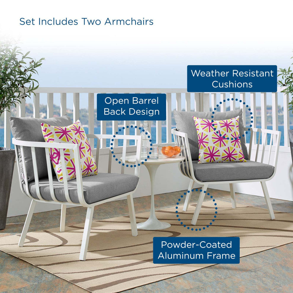 Lounge Chair, Set of 2, Aluminum, Metal, White Gray, Modern, Outdoor Patio