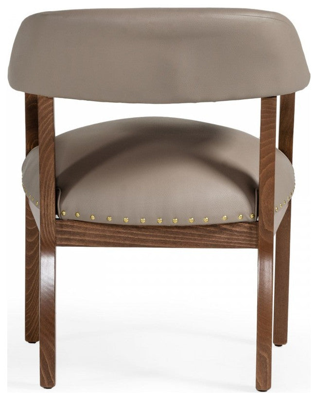 Taupe Nailhead Faux Leather Dining Arm Chair