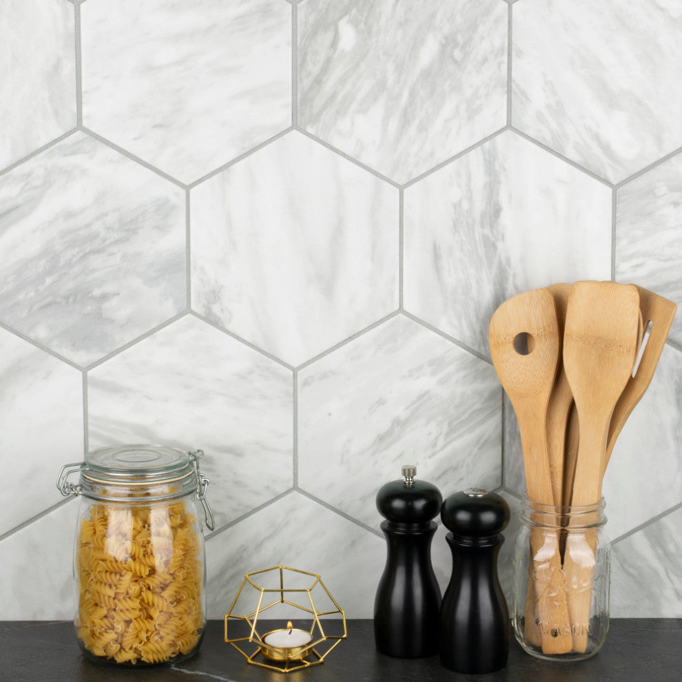 Classico Bardiglio Hex Light Porcelain Floor and Wall Tile