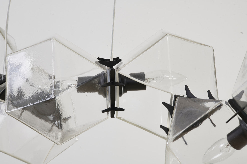 8-Light Black Stainless Steel Chandelier With A Clear Glass Cubed
