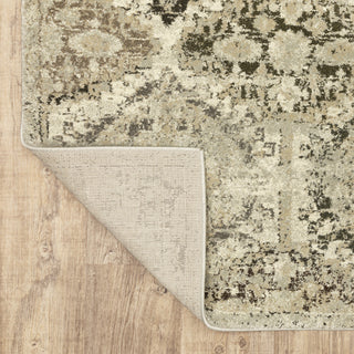 Fleming Distressed Floral Panel Ivory and Grey Area Rug, 6'7"x9'6"