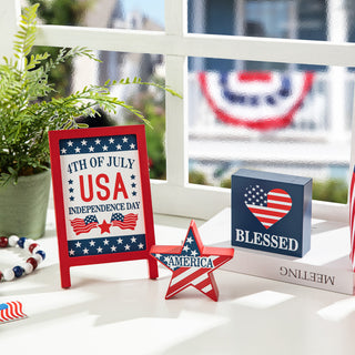 Patriotic Wooden Block Table Sign, 3-Piece Set