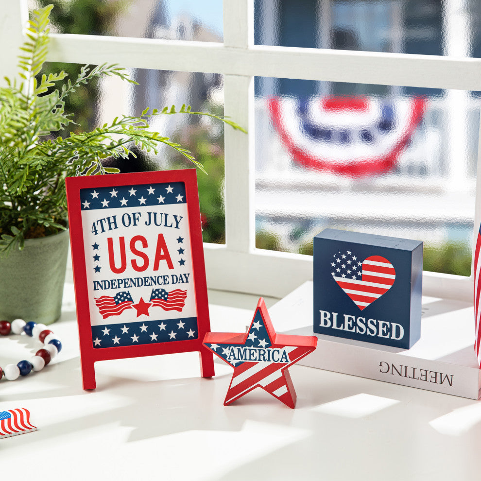 Patriotic Wooden Block Table Sign, 3-Piece Set