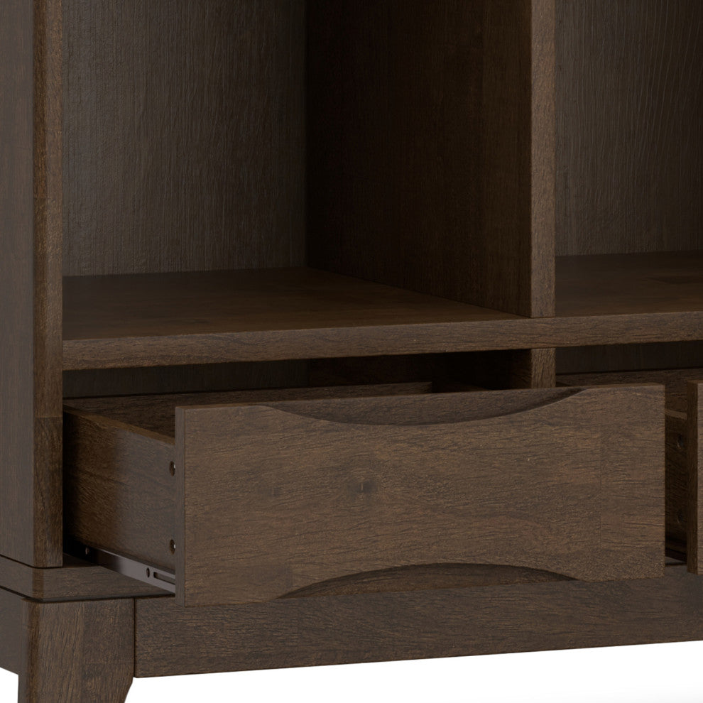 Harper SOLID HARDWOOD Low 6 Cube Storage With Drawers, Walnut Brown