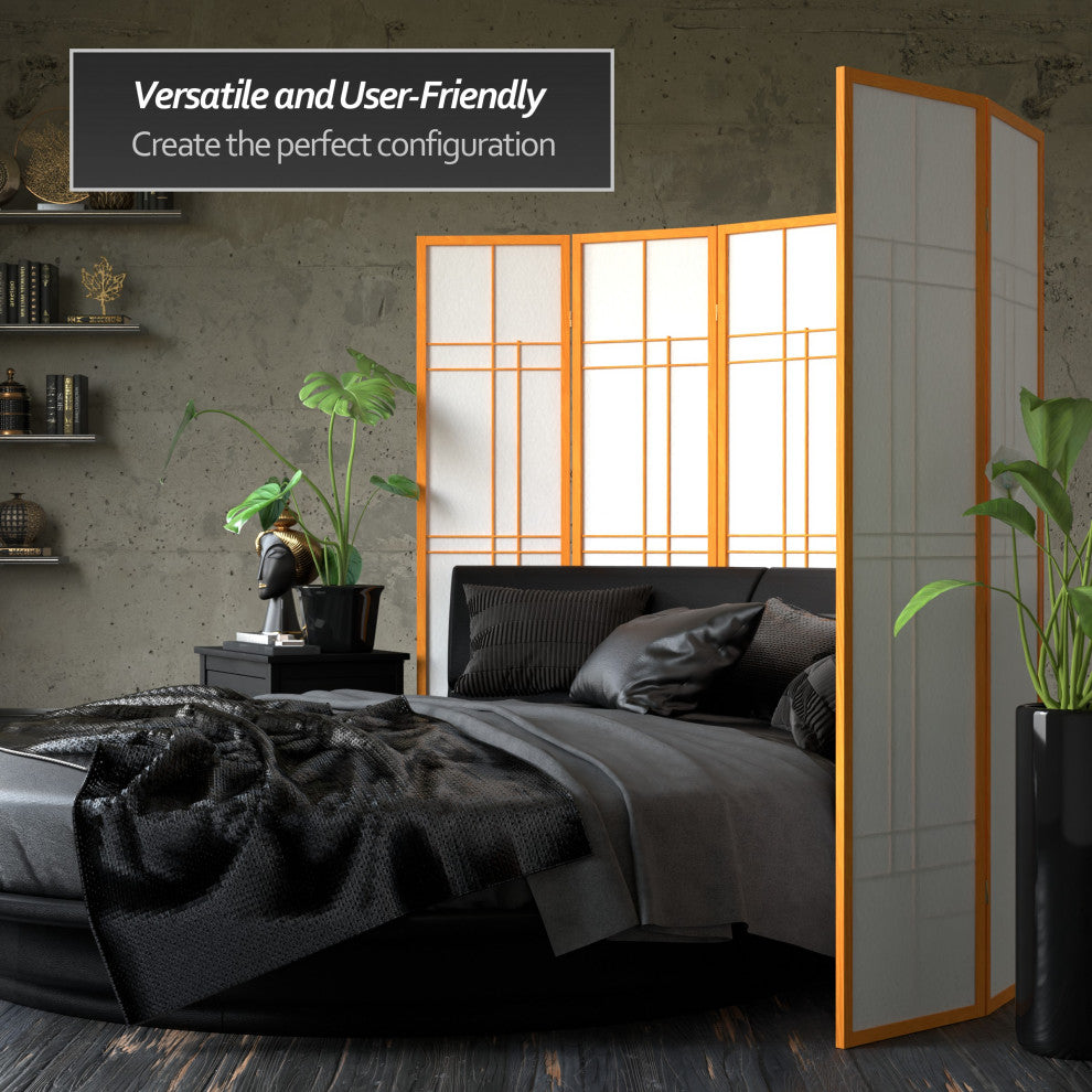 6' Tall Eudes Shoji Screen, Honey, 4 Panels