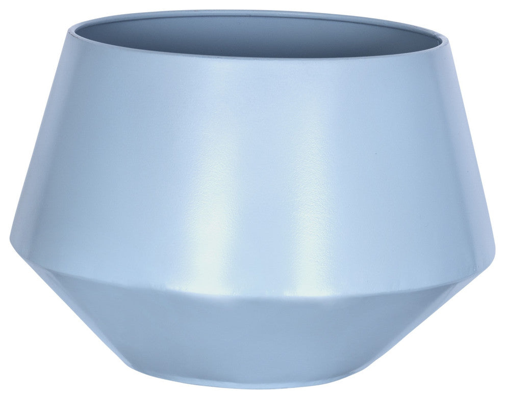 Blue Hexagonal Planter With Wooden Base