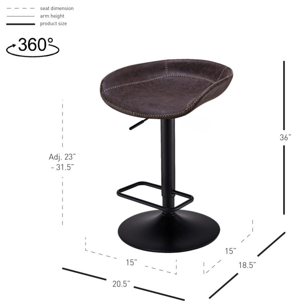 Rogue PU Gaslift Bar Stool, Set of 2, Vintage Coffee Brown
