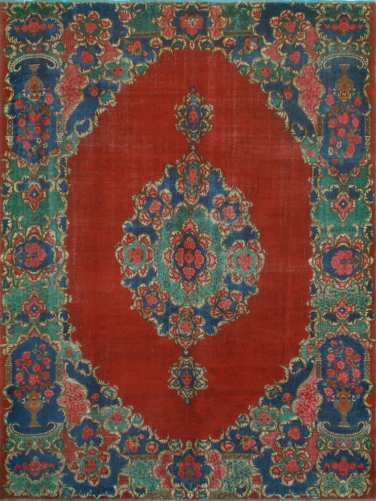Fine Vintage Distressed Mamlaka Red/Green Rug, 10'5x12'8