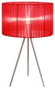 Simple Designs Brushed Nickel Tripod Table Lamp, Pleated Silk Sheer Red Shade