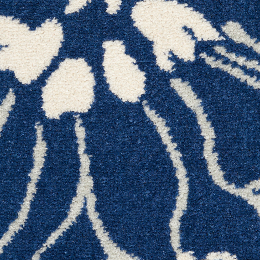 7 x 10 Navy and Ivory Floral Area Rug