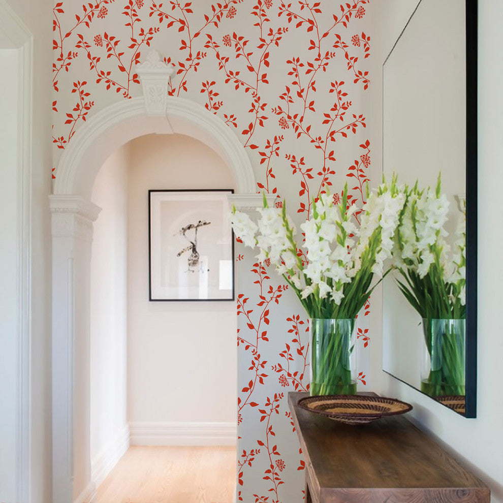 Branch Flower Peel and Stick Vinyl Wallpaper, Orange, 24"w X 108"h