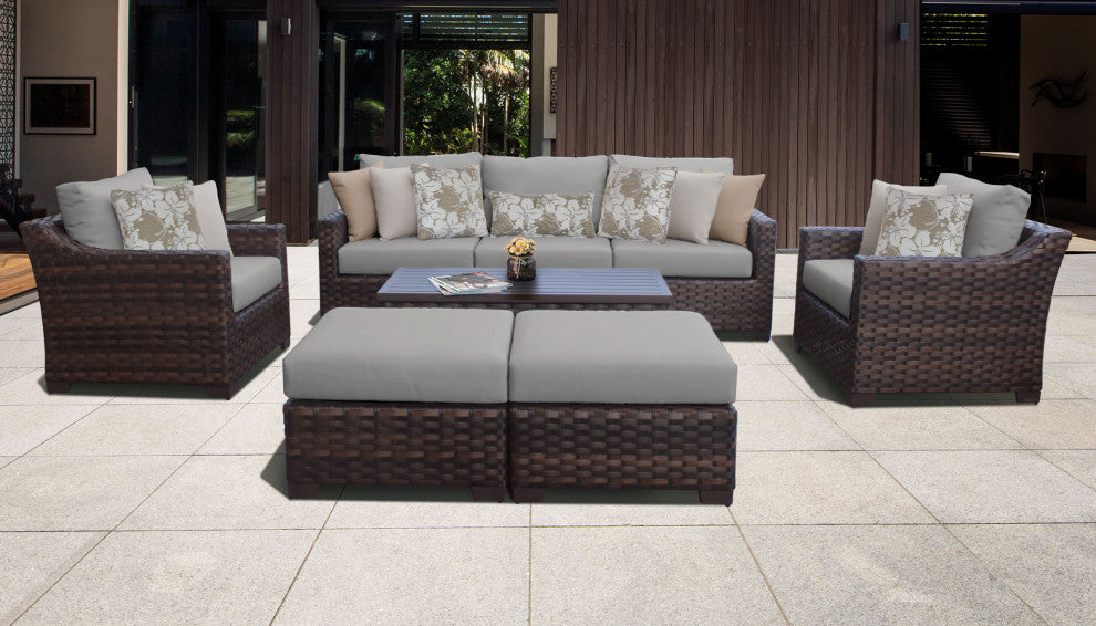 kathy ireland River Brook 8 Piece Wicker Patio Furniture Set Slate
