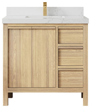 Elizabeth Oak 36" Center Sink Vanity, White 2" Empira Quartz