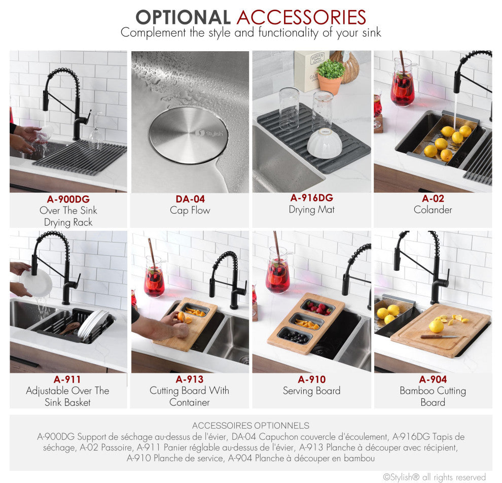 STYLISH 29" Double Bowl Undermount and Drop-in Stainless Steel Kitchen Sink