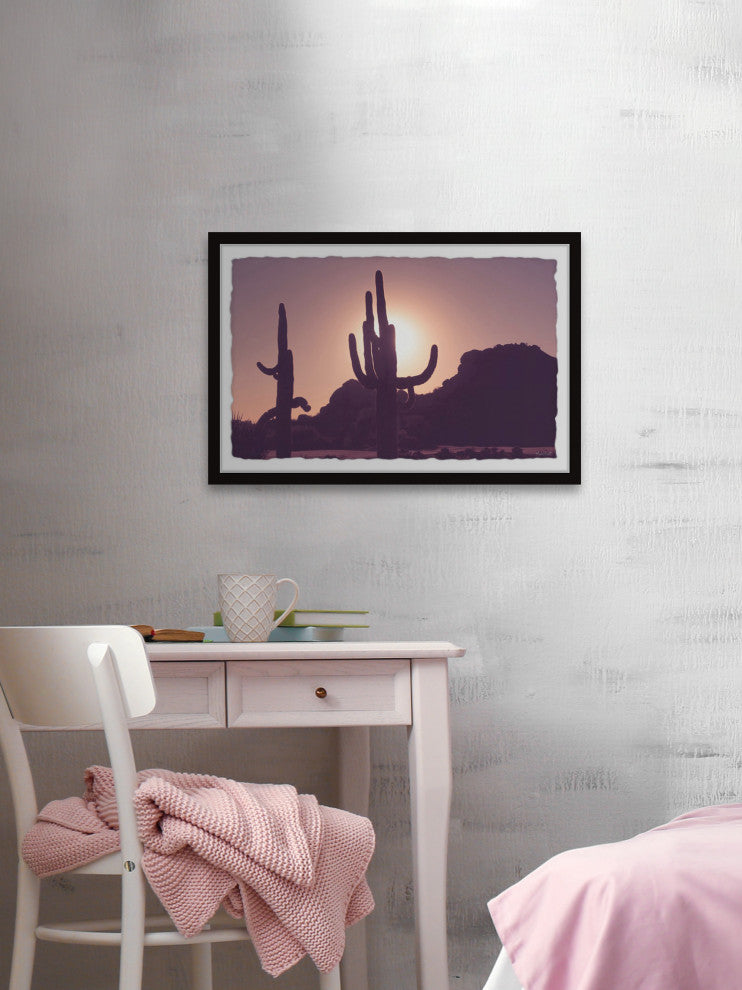 "Cactus Sunset" Framed Painting Print, 12x8