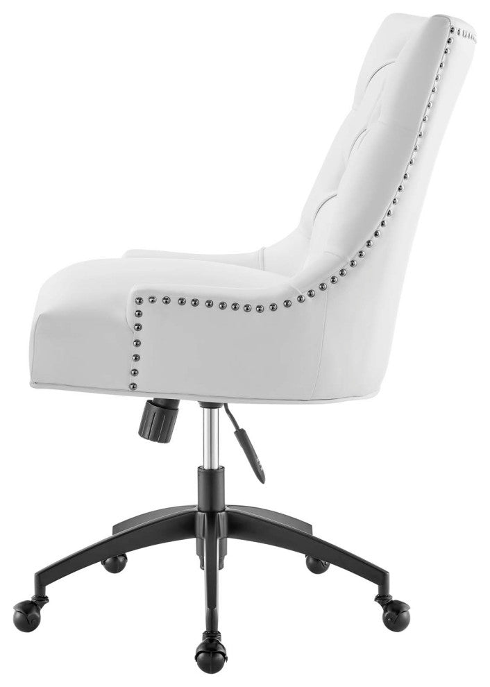 Computer Work Desk Tufted Chair, Faux Vegan Leather, Black White, Home Office