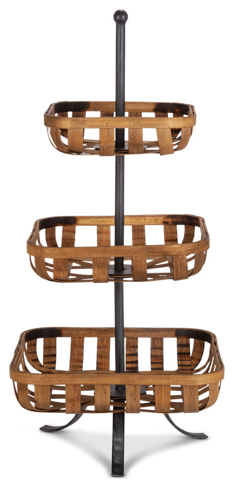 28.50" 3-Tier Bamboo and Metal Tobacco Basket Tray