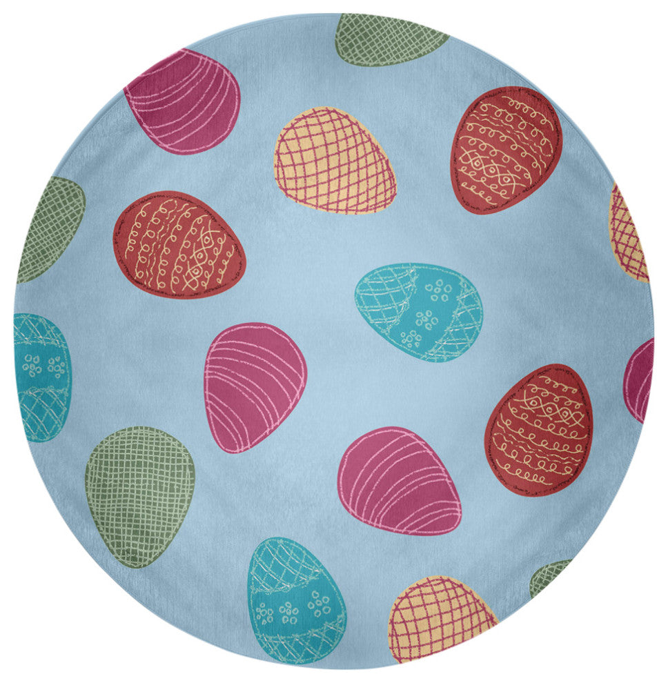 Egg Hunt Easter Chenille Rug, After Rain Blue, 5' Round