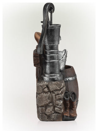 Pump and Barrel Fountain with Cowboy Hat