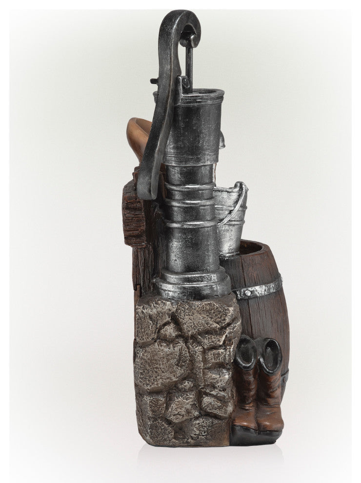 Pump and Barrel Fountain with Cowboy Hat