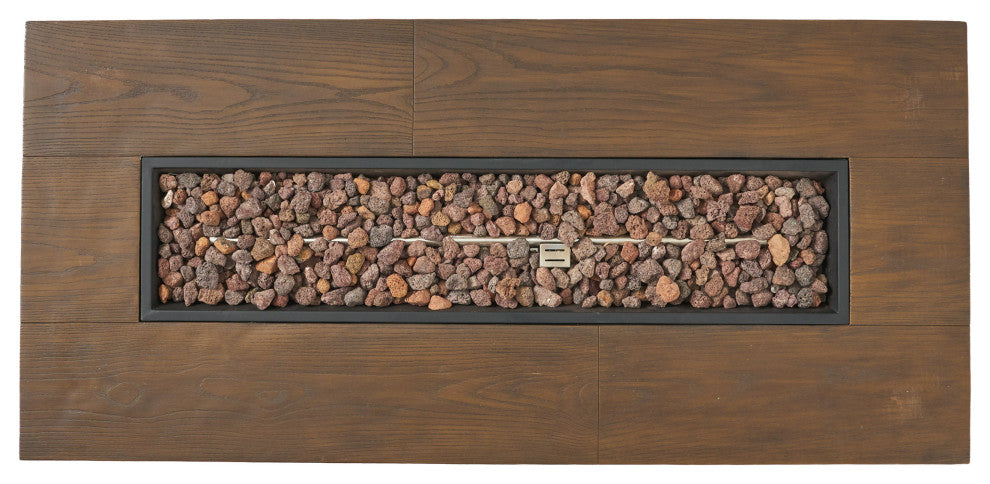 GDF Studio Pablo Outdoor 56" Rectangular Propane Fire Table, Brown Wood