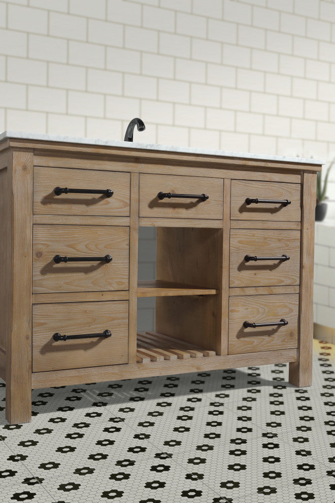 Lauren 48" Bathroom Vanity, Weathered Fir Finish, Italian Carrara Marble