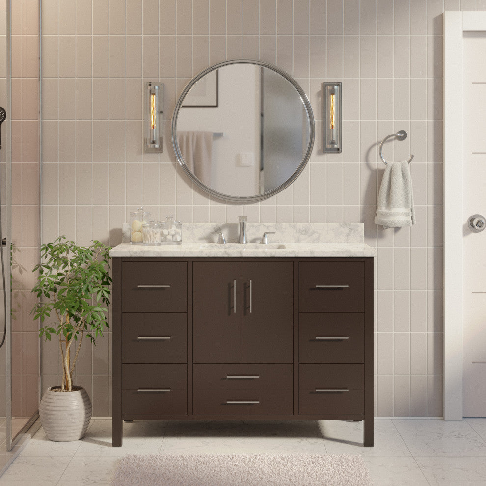 California 48" Bathroom Vanity, Chocolate, Carrara Marble