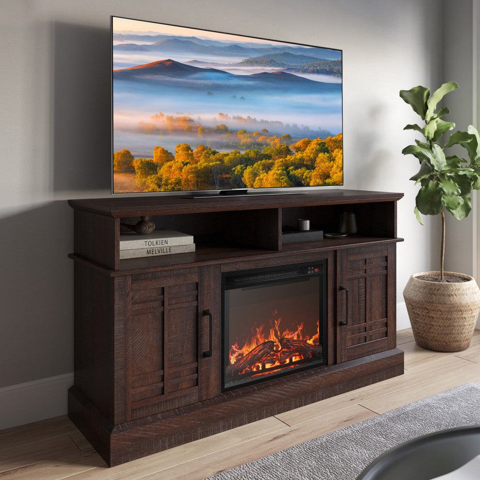 47" TV Stand Console With 18" Fireplace, Espresso