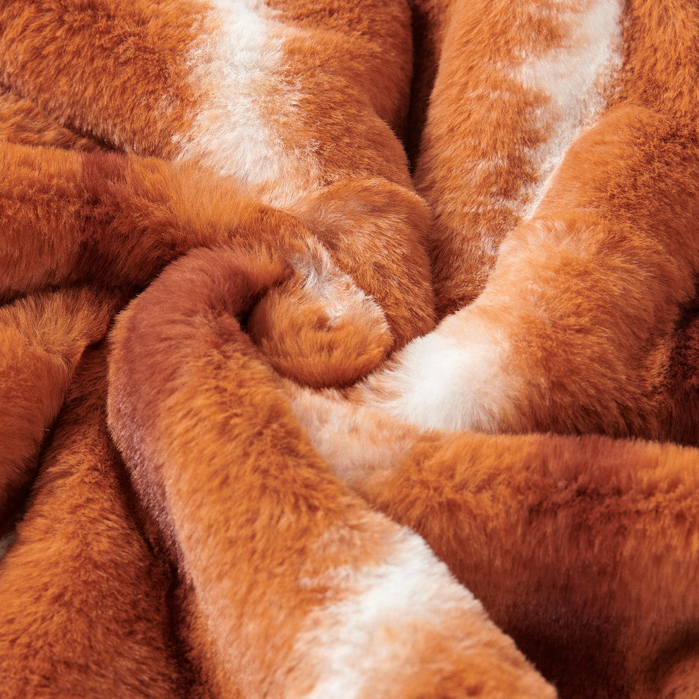 Amanda Stripe Faux Fur 2 Piece Pillow Shell Sets, Burnt Orange, 20"x20"