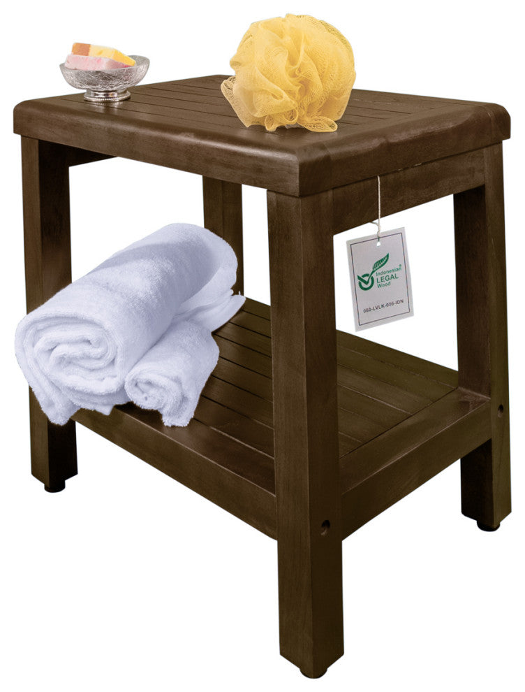 DecoTeak Classic 18" Teak Shower Bench With Shelf