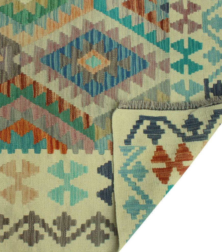 Sun Faded Kilim Carter Ivory/Blue Rug, 6'5x9'7