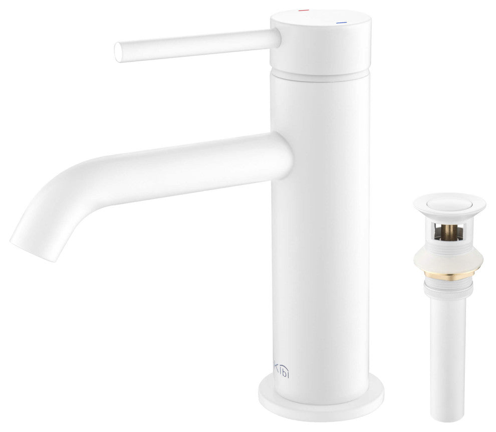 Circular Brass Single Handle Bathroom Faucet KBF1008, Matte White,, Drain