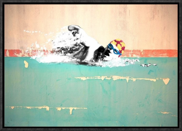 "Swim on! Bronx, NYC" Framed Canvas Giclee by Masterfunk Collective, 17x12"