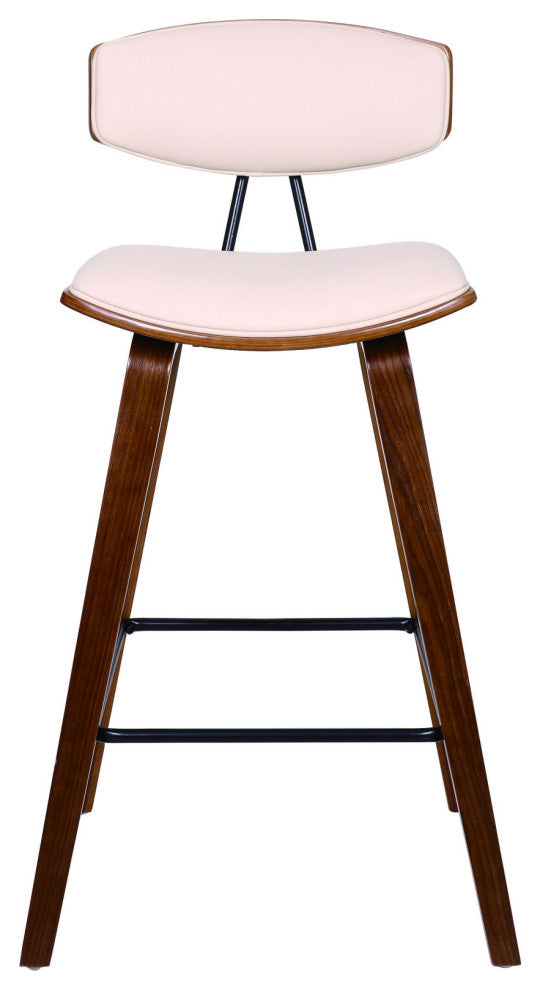 26" Cream Faux Leather Mid Century Modern Bar Stool